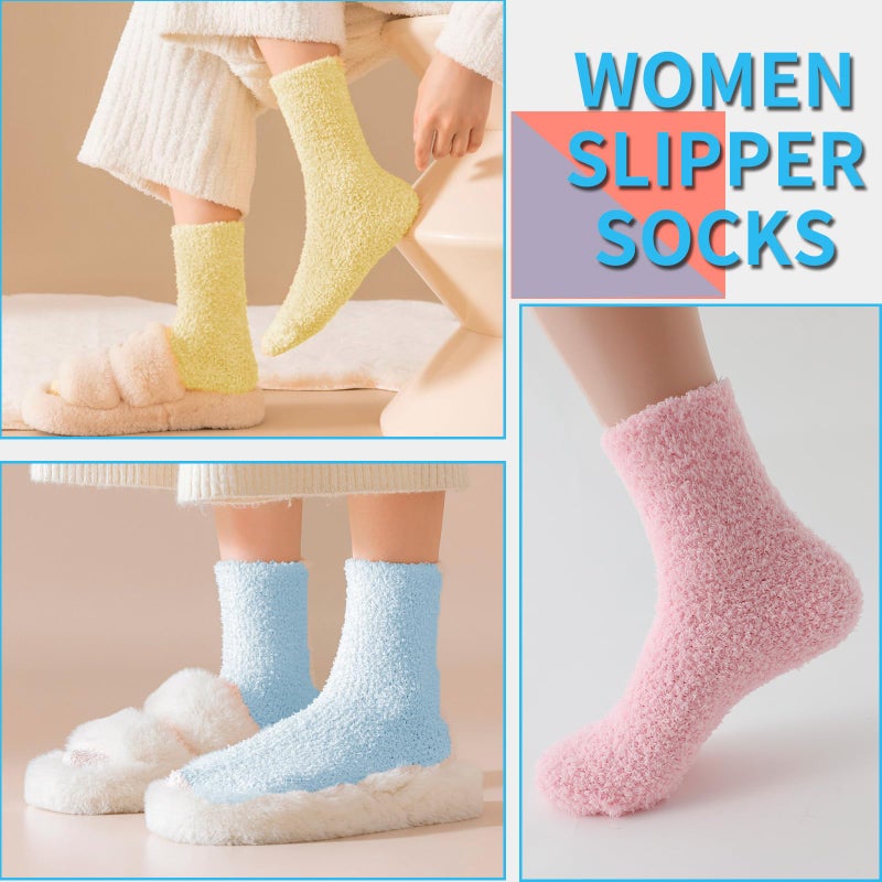 TOCONFFON Women's Cozy Fluffy Fuzzy Socks Plush Home Sleep Slipper Socks - Warm Cozy Gifts Ideas for Women 5,6,7,8 Pairs(7 Solid Color) - Image 2